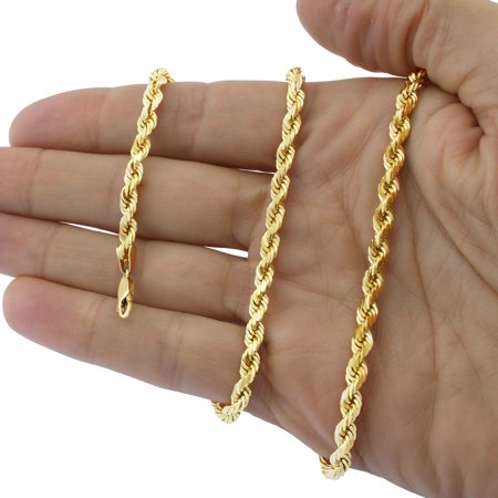 Nuragold 14k Yellow Gold 6mm Solid Rope Chain Diamond Cut Necklace, Mens Jewelry with Lobster Clasp 20" - 30"