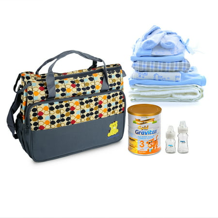 GPCT Baby Diaper Tote Stylish Nappy Messenger Insulated Bag 5 Piece Set. Large Medium Handbag, Food/Bottle Bag, Shoulder Straps. Great Washable Convertible Bag- Mom & Dad. Best Baby Shower Gift! GrayGray,