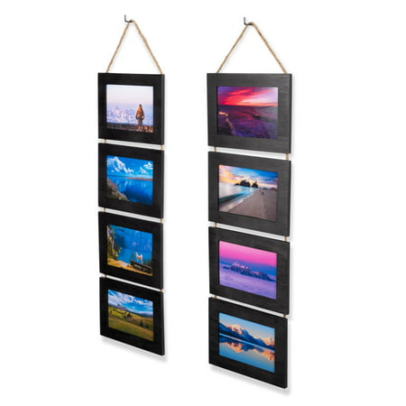 Wallniture Aries 4x6 Picture Frame Collage Wall Hanging Wood Photo Frames, Black, Set of 2Black,