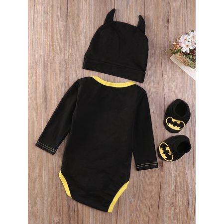 Newborn Toddler Baby Boys Clothes Romper Bodysuit Shoes Hat Batman Outfits Set, Long Sleeve, 18-24 Months