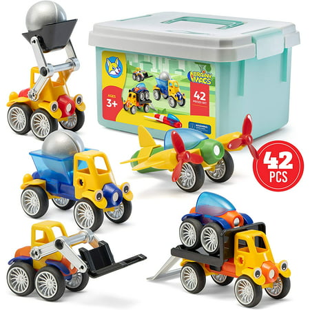 Play Brainy Magnetic Toy Cars Set for Boys and Girls - Brilliant Educational Toys for Toddlers and Preschoolers - Montessori Toy is Load of Fun & Helps with Developmental Skills - 42 Piece Set