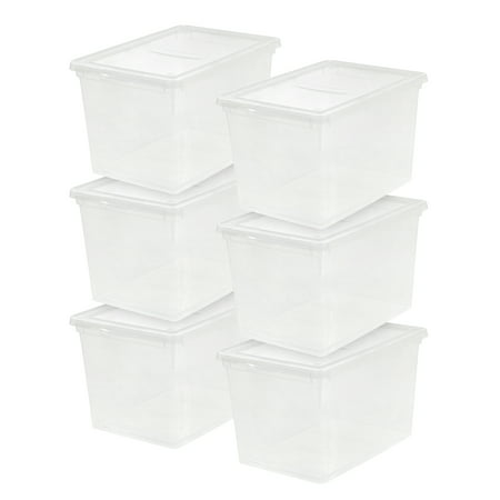 Mainstays 68 Quart Jumbo Stackable Plastic Closet Storage Organizer Box, Clear, Set of 6, 68 QT