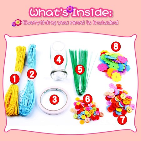 SAYLITA Flower Craft Kit for Kids Colorful Buttons and Felt Flower Kit Vase Arts Toy Craft Project for Girls and Boys Fun DIY Activity Gift for Children Ages 4 5 6 7 8 9 Years Old Birthday Xmas Gift