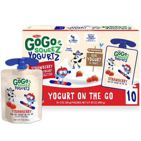 (10 Pack) GoGo Squeez Yogurtz Strawberry Yogurt Snack Pouch, 3 oz, 10 Pack