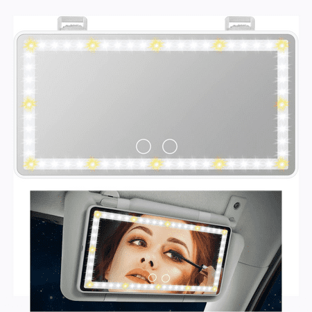 Car Vanity Mirror, Car Visor Makeup Mirror with 60 LED Light, 3 Light Modes and Rechargeable, Tovendor Sun-Shading Cosmetic Mirror with Touch and Screen for Car Truck SUVWhite,