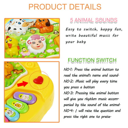 POINTERTECK Musical Baby Toys 6 to 12 Months, Baby Piano Light Up Animal Musical Toys for Toddlers 1-3, Infant Kids Learning Toys for 1 Year Old Girl Boy, Baby Toys 12-18 Months GiftsRed,
