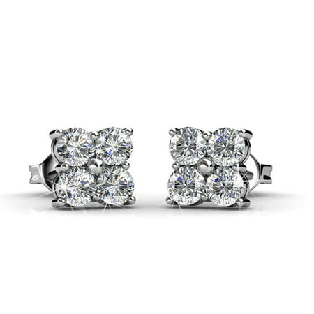 Cate & Chloe Rae Brilliance 18k White Gold Cluster Stud Earrings with Swarovski Crystals, Round Diamond Cut Stone Earring Set, Wedding Silver Studs for WomenWhite Gold,