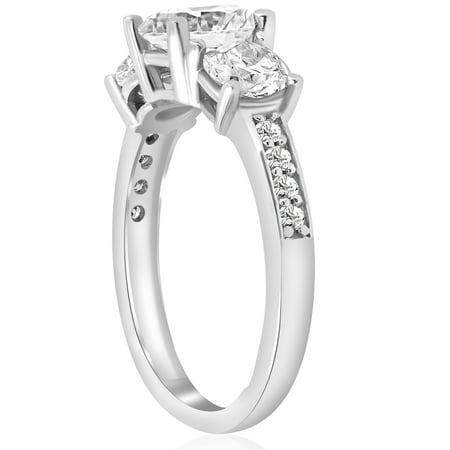 2 Ct TWD Three Stone Diamond Engagement Ring 14k White Gold Anniversary Band, White Gold, 6.5