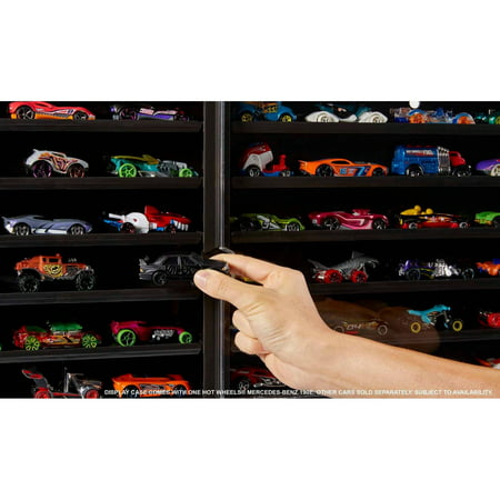 Hot Wheels Display Case with Exclusive Mercedes-Benz 190E 1:64 Scale Sports Car