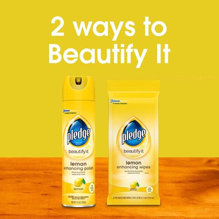 Pledge Beautify It Lemon Enhancing Polish Spray - Removes Dust & Fingerprints. Provides Protective, Glossy Coating 1 Aerosol Spray, 9.7 oz