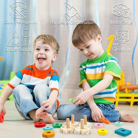 Stacking Toys for Toddlers 1-3 Montessori Shape Sorter Baby Toys 12-18 Months Wooden Block Educational Puzzle Toys for Boys Girls 1 2 3 4 Year Old Preschool Learning Gifts