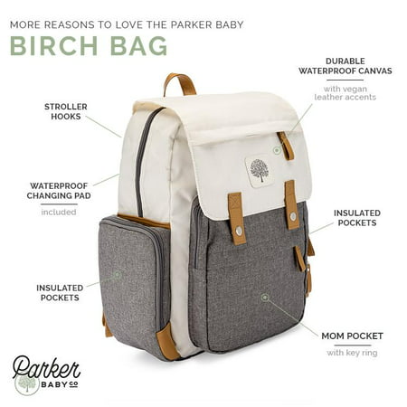 Parker Baby Diaper Backpack with Gray - Stroller Straps & Changing Pad Included - Color Block Cream Birch BagCream,