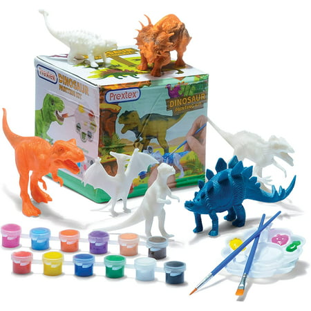 Prextex Dinosaur Painting Kit for Kids - Decorate Your Own Dinosaur Figurines 13-Piece Arts and Craft Activity Set for Boys and Girls Dinosaur Toys, Craft Kits, Kids Arts and Crafts, Dinosaur Craft