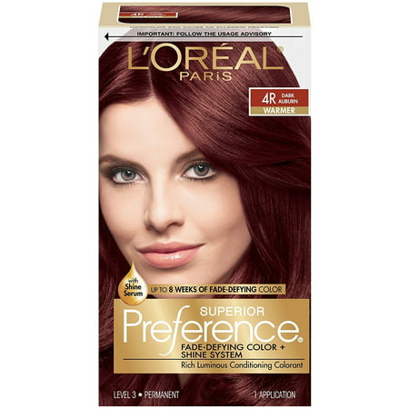 L'Oreal Paris Superior Preference Dark Auburn 4R Warmer level 3 Permanent Hair Color, 1 Application4R Dark Auburn,