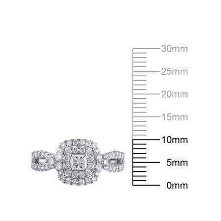 1 Carat T.W. (I2 clarity, H-I color) Brilliance Fine Jewelry Princess cut Diamond Engagement Ring in 10kt White Gold, Size 9White,
