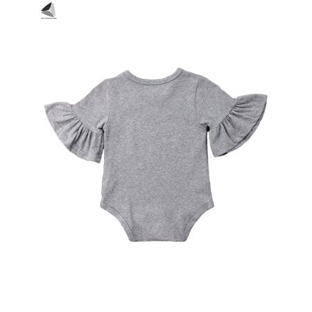 Sixtyshades Newborn Infant Baby Girls Clothes Long Flared Sleeve Romper Jumpsuit Bodysuit for 0-24 Months Baby (Gray)