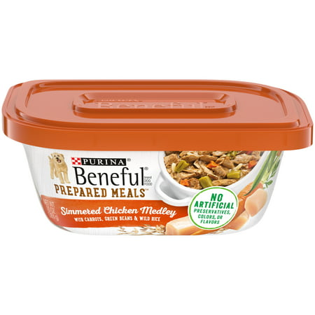 (8 Pack) Purina Beneful High Protein Wet Dog Food With Gravy, Prepared Meals Simmered Chicken Medley, 10 oz. Tubs