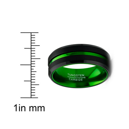 Men's Tungsten Carbide Ring Grooved Wedding Band Color Interior 8MM Blue Red Green RedGreen,
