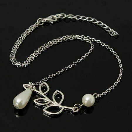 Pearl Droplet Thread Necklace 14K White or Yellow Gold plated for Woman White Pearl, Silver, 1 PCS