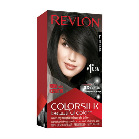 Revlon Colorsilk Beautiful Color, Permanent Hair Dye with Keratin, 100% Gray Coverage, Ammonia Free, 11 Soft BlackSoft Black,