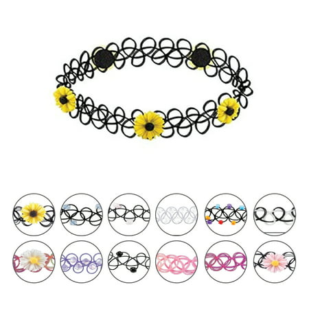 12PCS Choker Necklace Gothic Henna Tattoo Stretch Elastic Flowers Plastic Jewelry PackMulticolor Flower Beads,