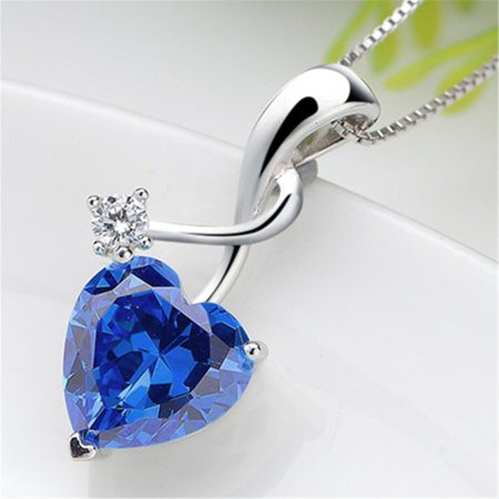 Devuggo 925 Sterling Silver Heart Pendant Necklace Simulated Blue Sapphire Stud Earrings Jewelry Set for Women