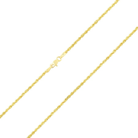 Nuragold 10k Yellow Gold 2mm Diamond Cut Rope Chain Pendant Necklace, Womens Mens Jewelry with Lobster Clasp 16" - 24"