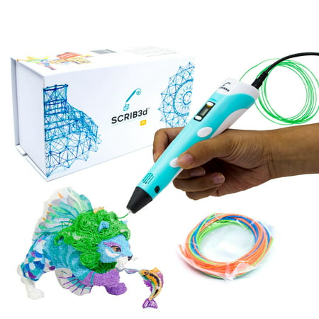 SCRIB3D P1 3D Printing Pen with Display - Includes 3D Pen, 3 Starter Colors of PLA Filament, Stencil Book + Project Guide, and ChargerMulticolor,