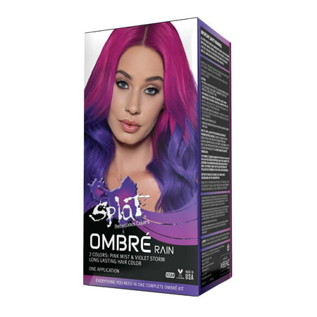 Splat Complete Kit, Ombre Rain, Semi-Permanent Purple & Pink Hair Dye with BleachRain Pink & Purple,