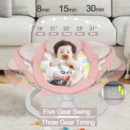 Electric Baby Swing Chair,Newborn Sleeping Crib, Infant Bouncer Rocking Seat,With Bluetooth Music & Remote Control & Hanging Toys,Kids CarePink,