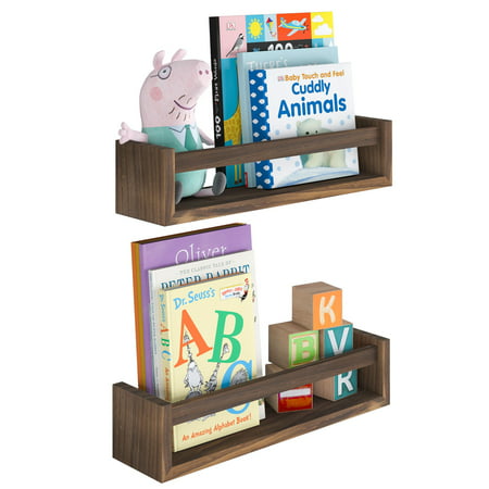 Wallniture Utah Nursery Organizer Shelf Kids Wall Bookcases Set of 2 Toy Storage Wood Shelves, Burnt Wash BrownBurnt Wash Brown,