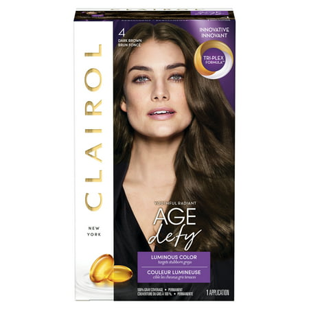 Clairol Age Defy Permanent Hair Color Creme, 4 Dark Brown, 1 Application, Hair Dye4 Dark Brown,