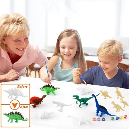 Powiller 8 PCS Dinosaur Painting Kit, Dinosaur Arts and Crafts for Kids, 3D Craft Kit with 8 Colors, Dinosaur Toys Birthday Gifts for Boys and Girls