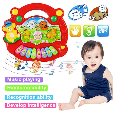 SHELLTON Musical Baby Toys 6 to 12 Months, Baby Piano Light Up Animal Musical Toys for Toddlers 1-3, Infant Kids Learning Toys for 1 Year Old Girl Boy, Baby Toys 12-18 Months GiftsRed,