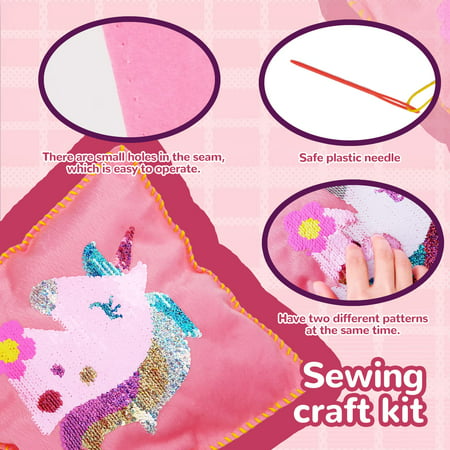 Dream Fun Gift for 7 Year Old Girl Craft Kits for Kids Sewing Kits for Children Handmade Pillow Making Kit for Girls Unicorn Arts and Crafts for Kids Age 6-8 Year Old Girl Gifts for Birthday ToysUnicorn,