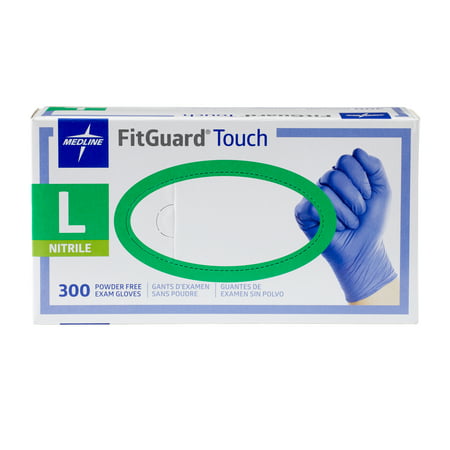 Medline FitGuard Touch Powder-Free Nitrile Exam Gloves, Disposable, Large, Blue, 300 Count, L