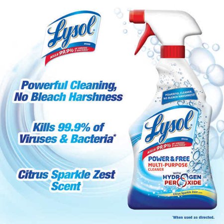 Lysol with Hydrogen Peroxide Multi-Purpose Cleaner, Citrus Sparkle Zest 32 oz (Pack of 2)