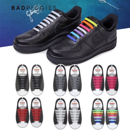 BadPiggies No Tie Shoelaces for Adults Men & Women, Waterproof Silicone Flat Elastic Athletic Running Shoe Laces with Multicolor for Sneaker Boots Board Shoes and Casual Shoes(2 Pairs)Gray,