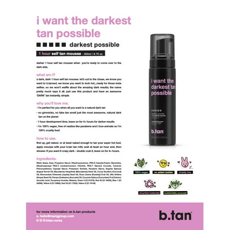 B.Tan Darkest Tan Possible, Sunless Tanning Mousse, 6.7 oz