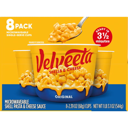 Velveeta Shells and Cheese Original Macaroni and Cheese Cups Easy Microwaveable Dinner, 8 ct Pack, 2.39 oz Cups, NA, NA