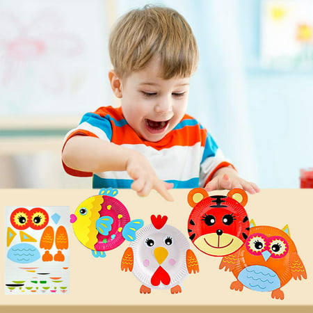 Homaful 10Pcs Toddler Crafts Paper Plate Art Kit Arts and Crafts for Kids Boys Girls Preschool Easy Animal Plate Craft DIY Projects Supply Kit Creative Home Activity Craft Party Groups Gift