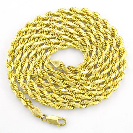 Nuragold 10k Yellow Gold 5mm Solid Rope Chain Diamond Cut Pendant Necklace, Mens Jewelry with Lobster Clasp 20" - 30"