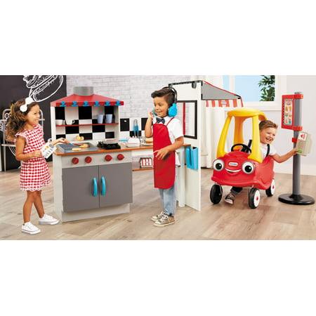 Little Tikes Real Wood Drive-Thru Diner 40-Piece Wooden Pretend Play Kitchen Toys Playset, Realistic Lights & Sounds, Dual-Sided Play, Multi-Color- For Kids Girls Boys Ages 3 4 5+