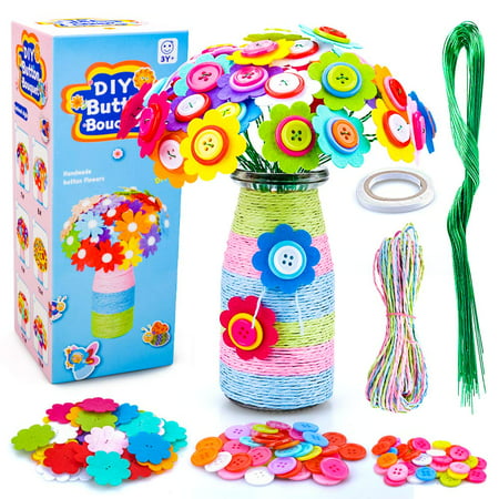 Art Craft Kits Toy for 5-10 Year Old Girls Boys, DIY Flower Crafts Kit for Kids Girl Boy Age 6 7 8 Birthday Gift Felt Bouquet Flower Buttons Vase for 4-7 Year Old Kid Child Activity Present Sun Flower, Sunflower