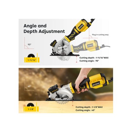 Enventor Yellow/Black 5.8 Amp Compact Circular Saw With 4.5 Inch Blades and Laser Guide
