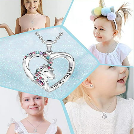 Unicorn Necklace for Girls Crystal Heart Pendant Necklaces Unicorn Jewelry Gifts for Teens Girls Daughter Granddaughter Niece Birthday Christmas-You are magical