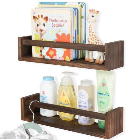 Wallniture Utah Nursery Organizer Shelf Kids Wall Bookcases Set of 2 Toy Storage Wood Shelves, Burnt Wash BrownBurnt Wash Brown,