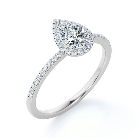 Vintage Pear Shaped Diamond Halo Engagement Ring in 10K White Gold, White Gold, 7