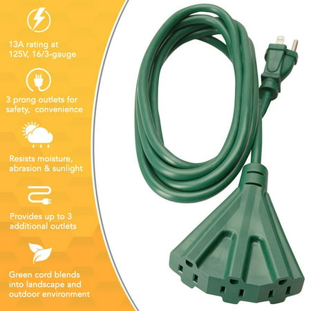 Woods 2466 8-Foot Outdoor Extension Cord with 3-Outlets, Green