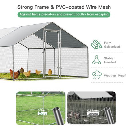 Gymax Large Walk In Chicken Coop Run House Shade Cage 10'x13' with Roof Cover Backyard, 10' x 13'